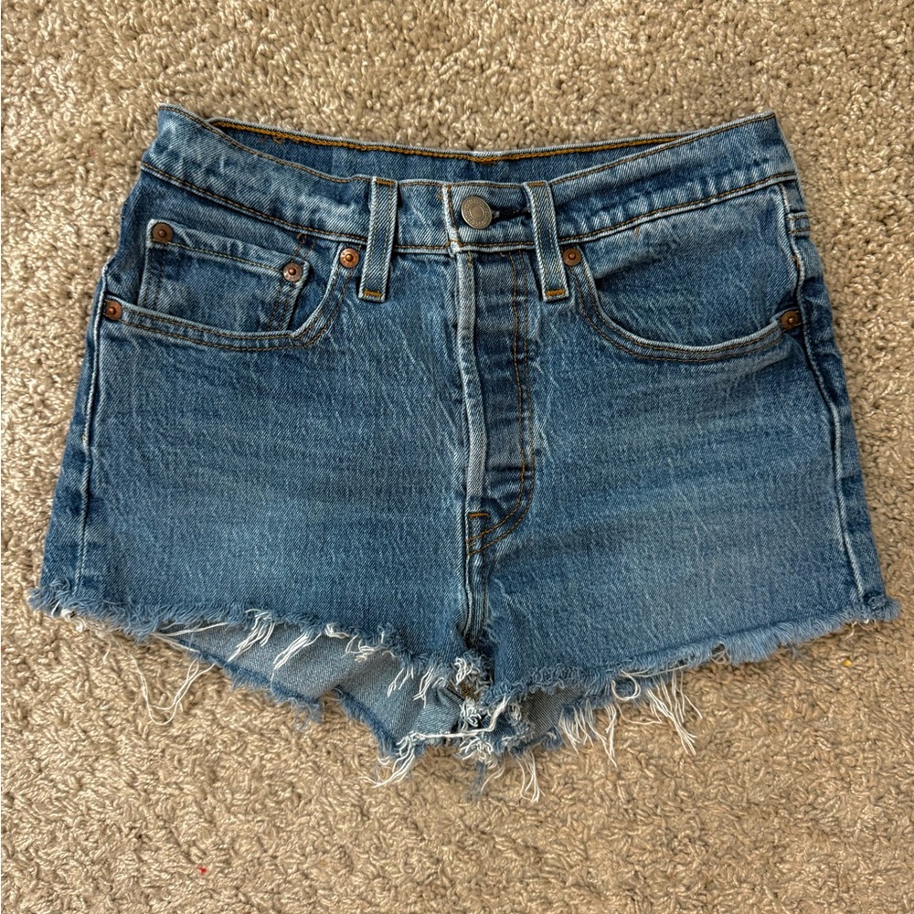 Levi's Blue Jean Shorts with Distressed Raw Hem